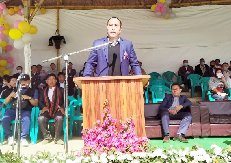 Advisor Medo Yhokha speaking at the 61st Annual Sports Meet of the Jakhama Youth Organization at Jakhama Local ground on November 3. (Morung Photo)